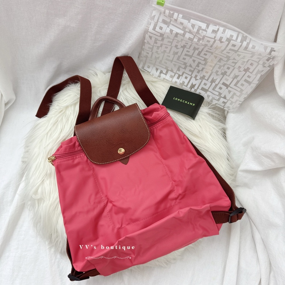 NWT Longchamp Le Pliage Original M Backpack Grenadine Coral Pink L1699089P76